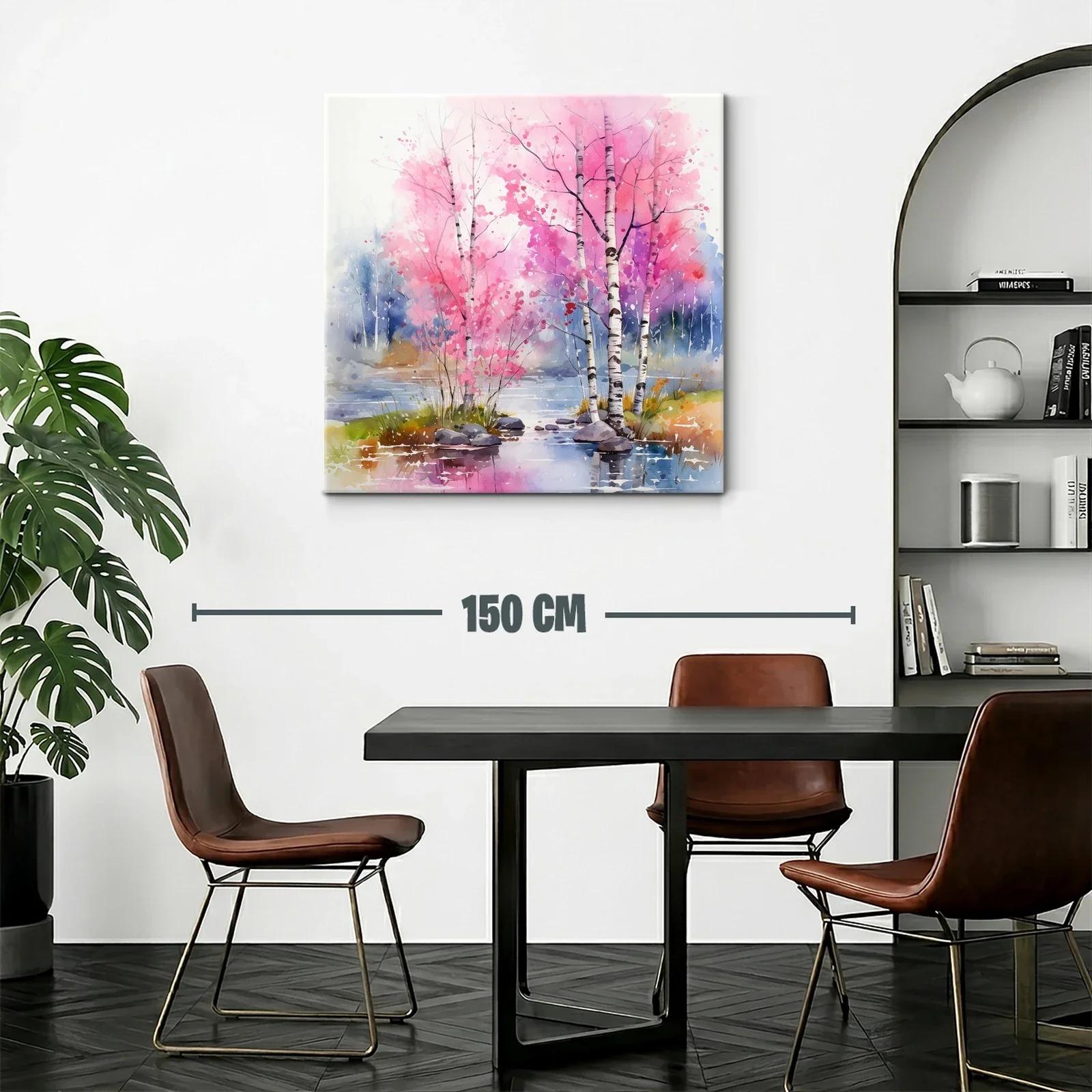 Paisaje sereno con árboles rosas y reflejos en el agua — miniatura 2