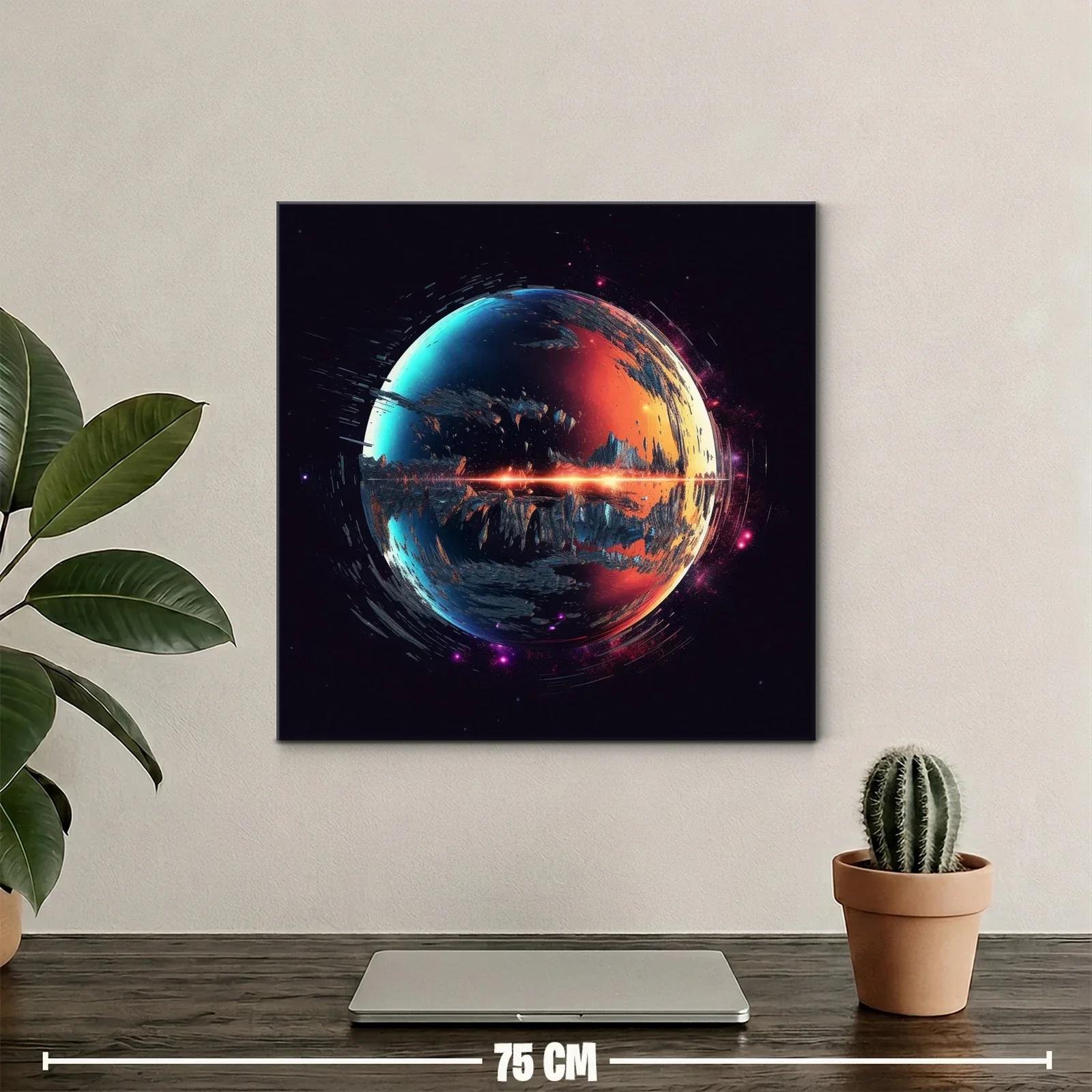 Cuadro abstracto planeta fuego y hielo en galaxia oscura — miniatura 2