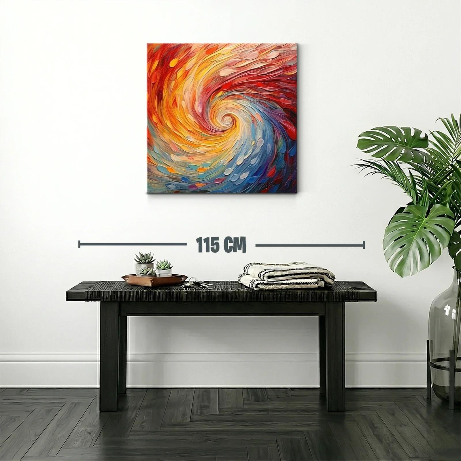 Cuadro abstracto en espiral con vibrantes tonos cálidos y fríos — miniatura 2