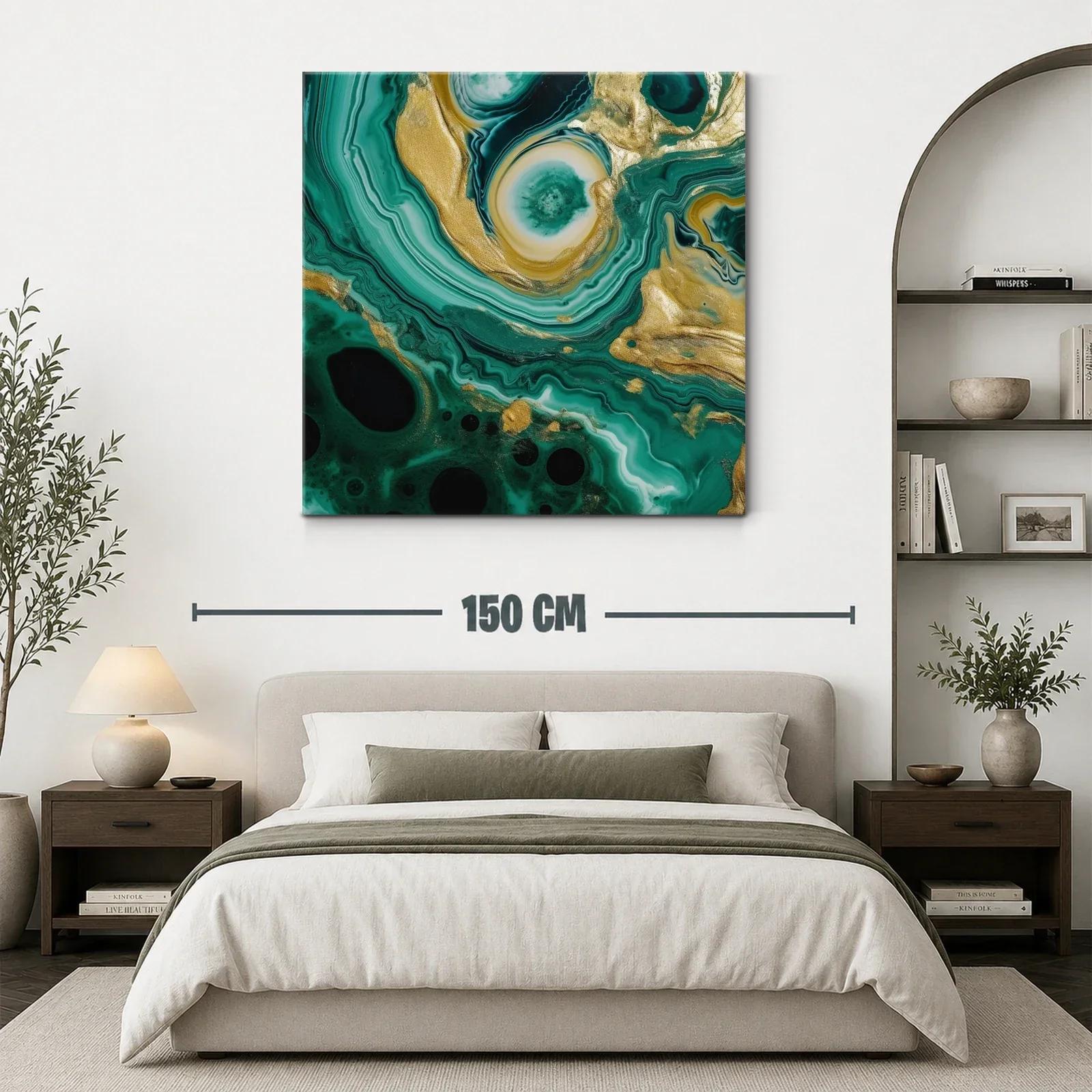 Cuadro abstracto con tonos verdes y dorados vibrantes — miniatura 3