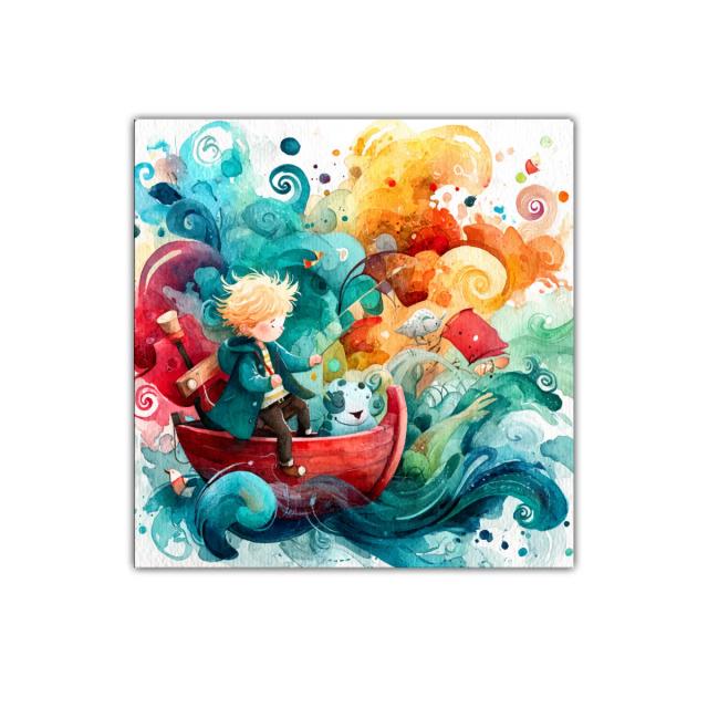 Aventura infantil en barco con colores vibrantes y mágicos