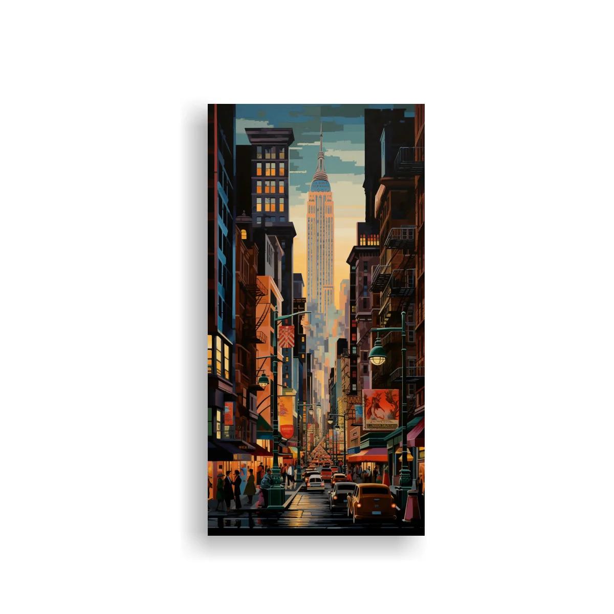 Cuadro Empire State Building con avenida concurrida y carteles