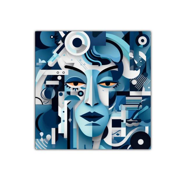 Rostro abstracto en tonos azules con estilo geométrico