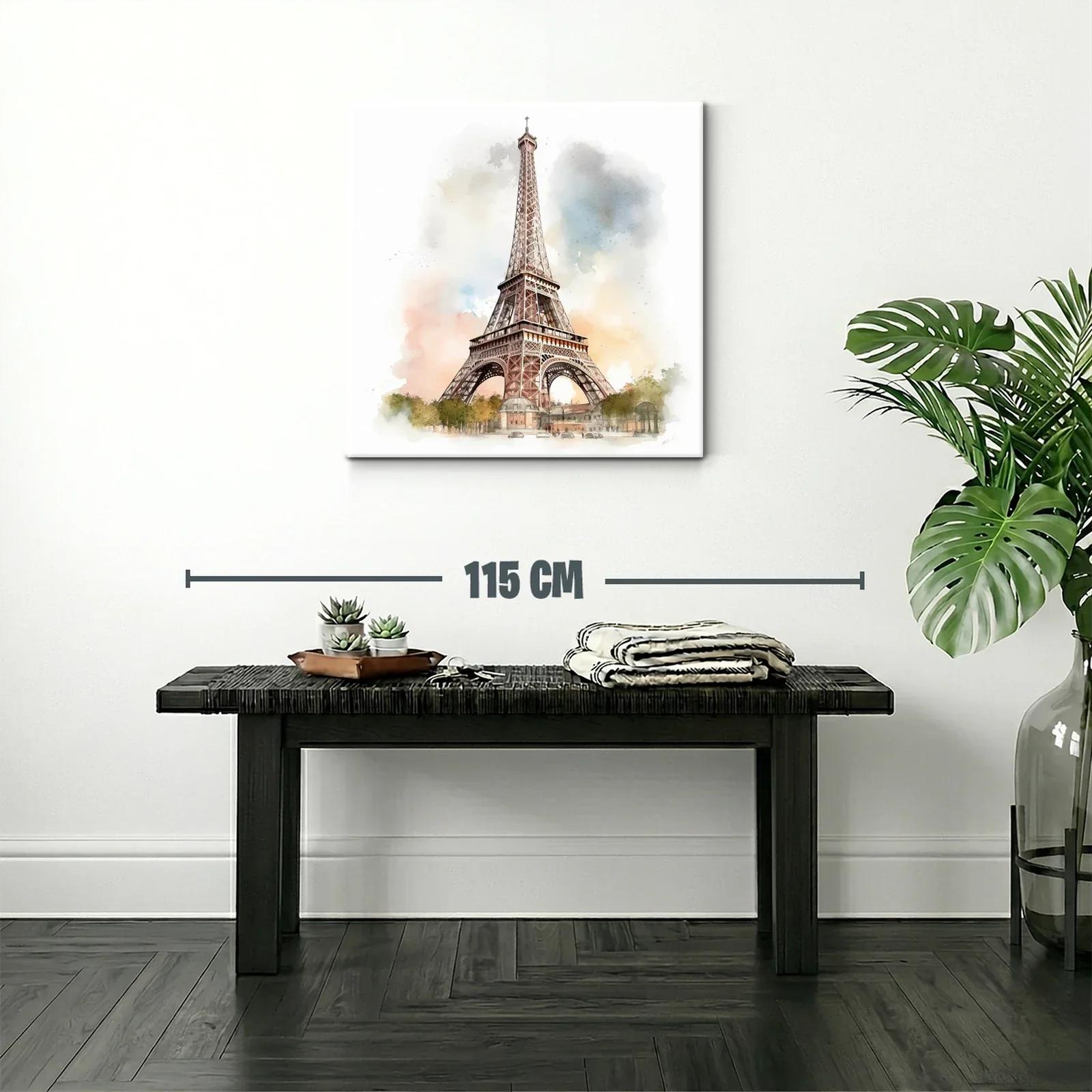 Cuadro Torre Eiffel con acuarela en tonos cálidos y suaves — miniatura 2