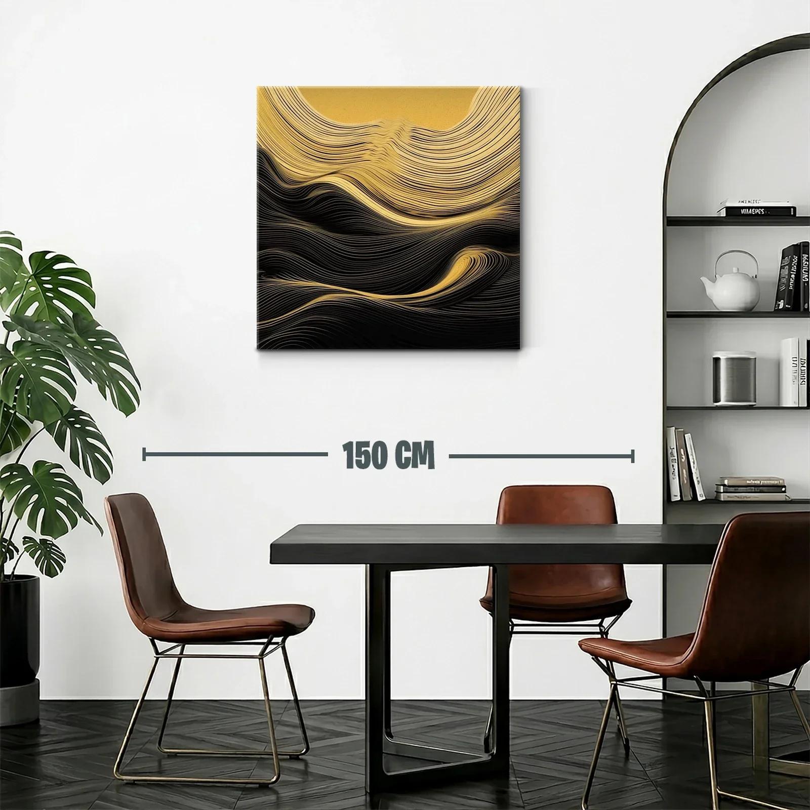 Cuadro abstracto líneas doradas y negras en movimiento — miniatura 2