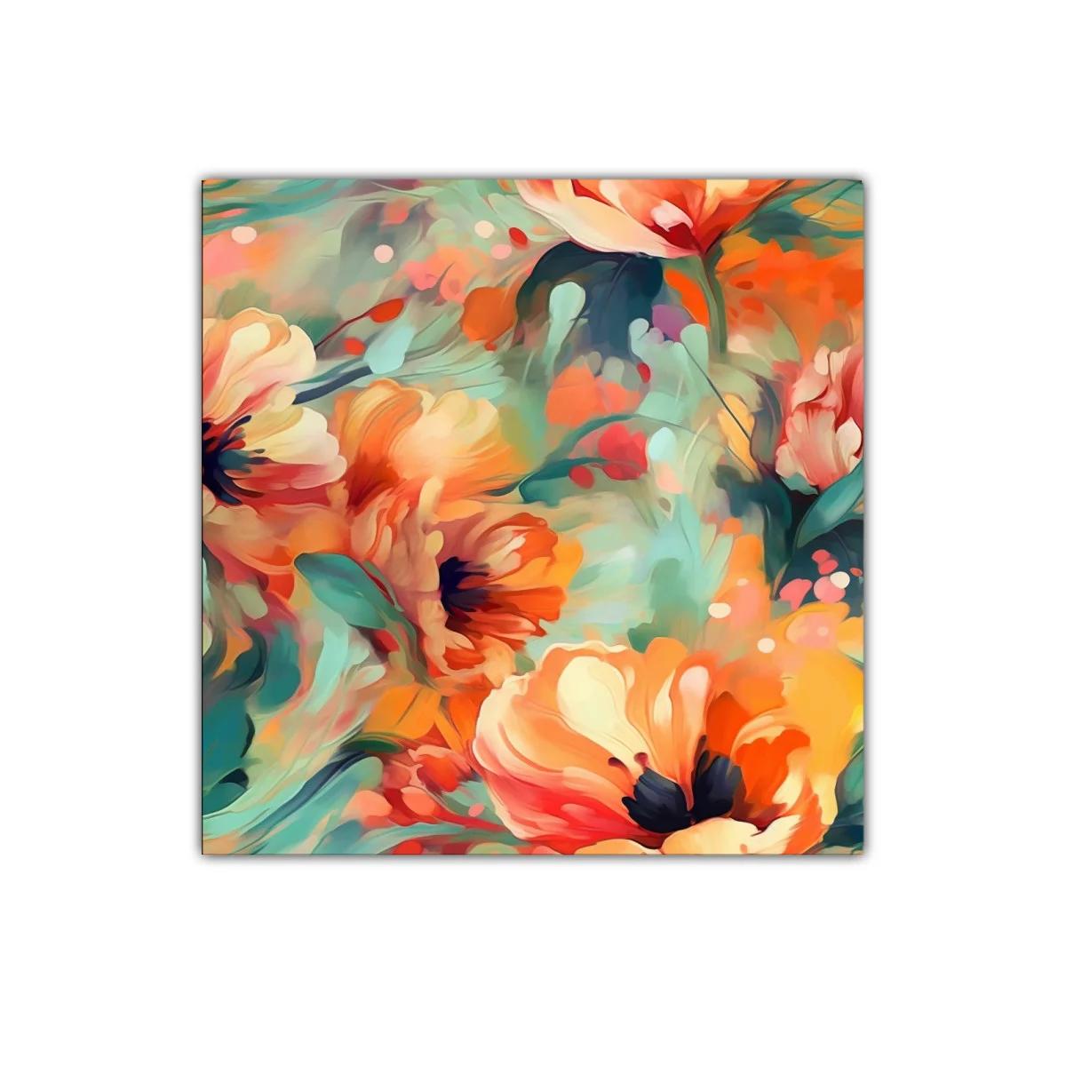 Cuadro floral vibrante con tonos cálidos y detalles suaves