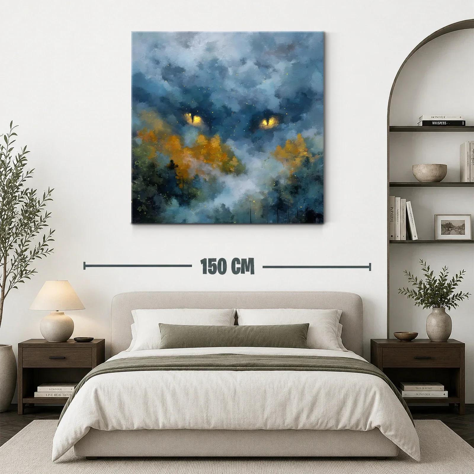 Cuadro de paisaje onírico con ojos dorados entre las nubes — miniatura 3