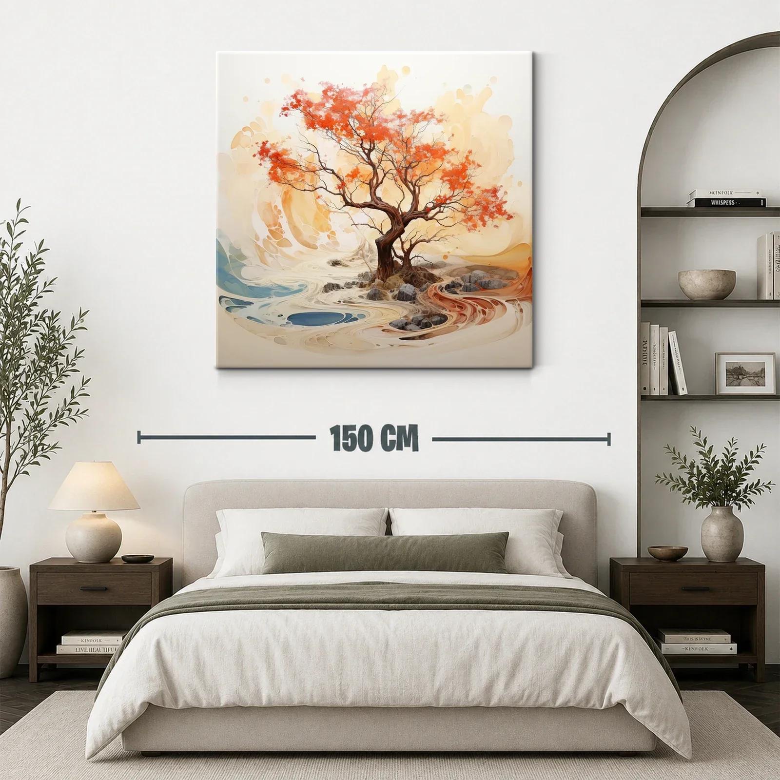 Árbol otoñal con tonos cálidos y paisaje abstracto — miniatura 3
