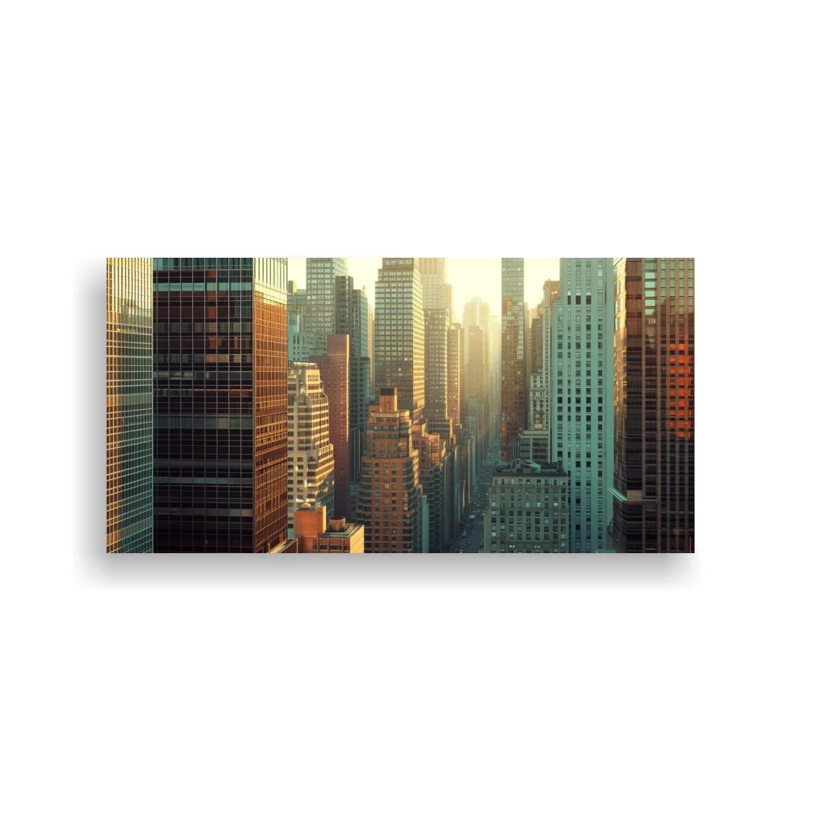 Cuadro skyline urbano con avenida entre rascacielos