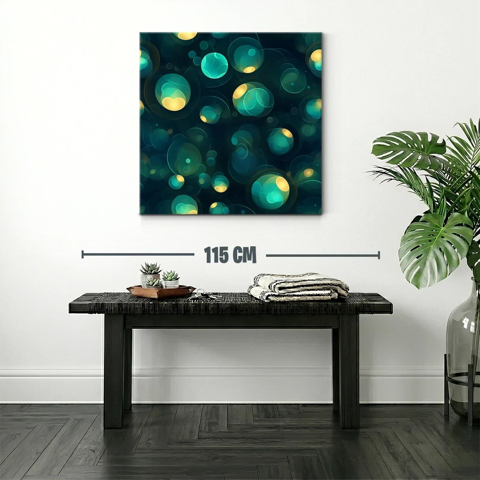 Cuadro abstracto con esferas luminosas en tonos azul y amarillo — miniatura 2