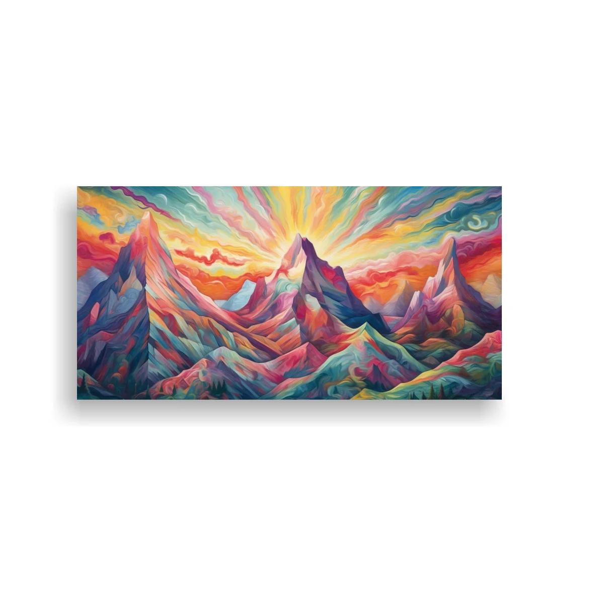 Cuadro cordillera de montañas con rayos de luz radiantes — imagen principal