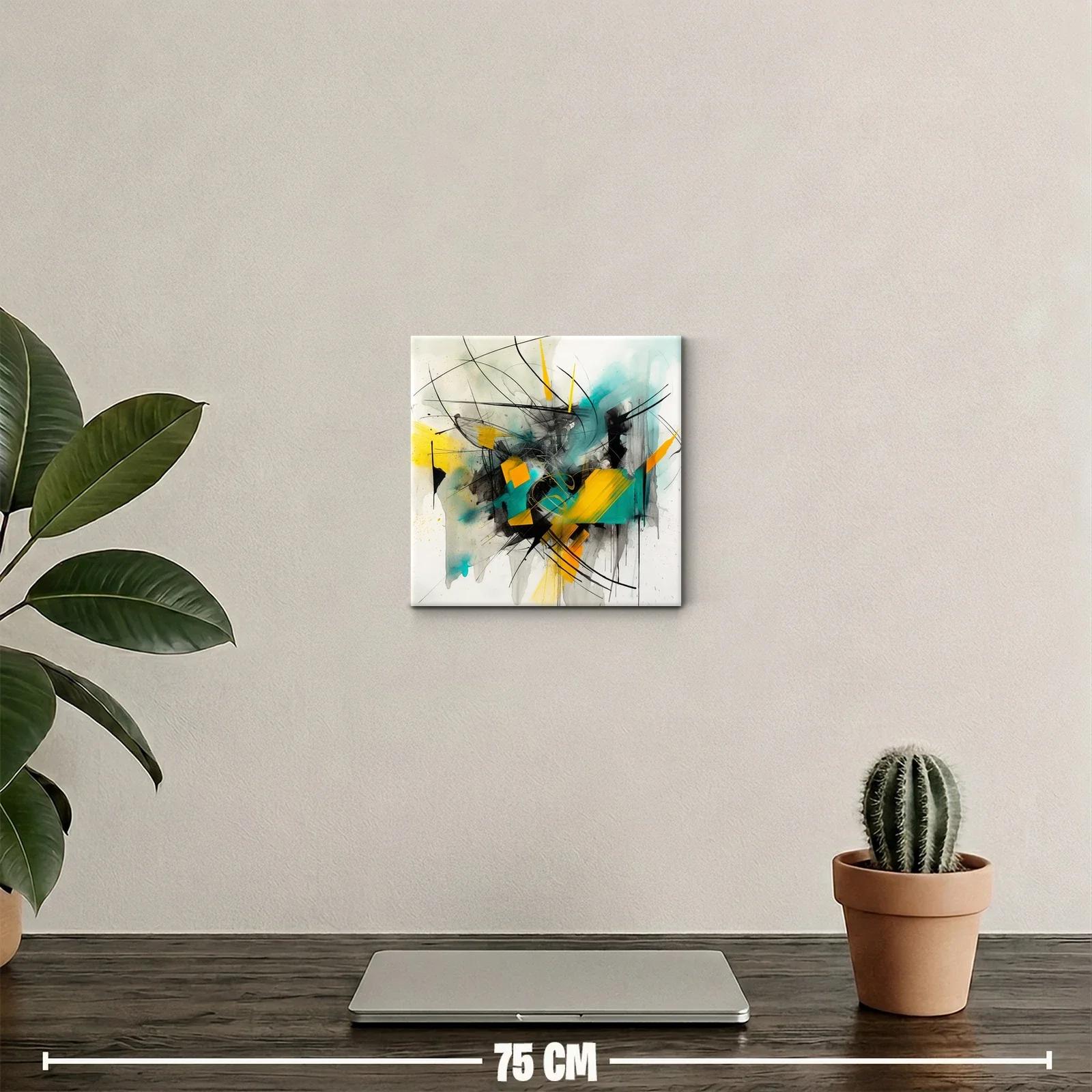 Cuadro abstracto con vibrantes formas geométricas y líneas dinámicas — miniatura 2