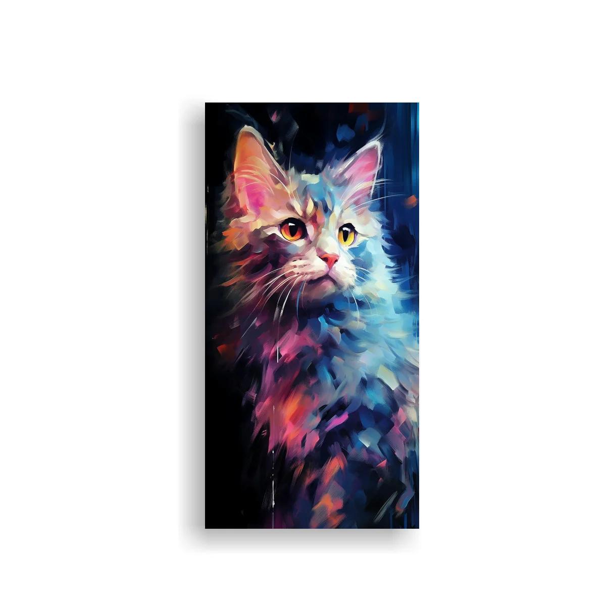 Cuadro gatito de pelo largo con pinceladas brillantes — imagen principal