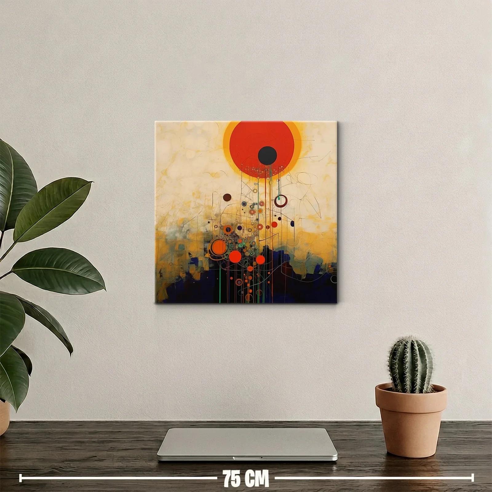Cuadro abstracto con círculos vibrantes y tonos cálidos — miniatura 2