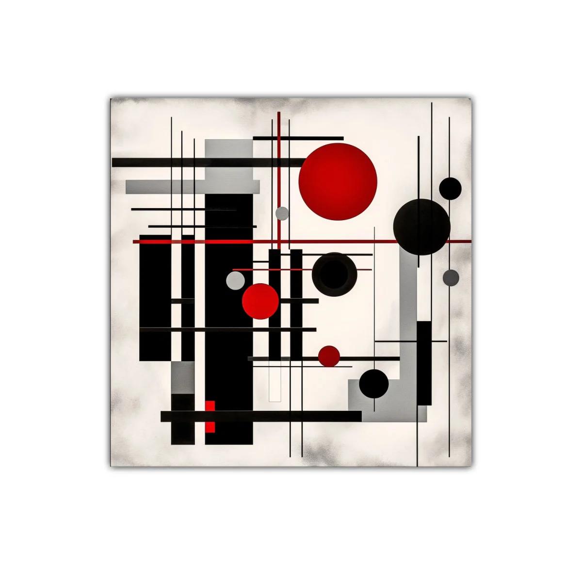 Composición geométrica con círculos y líneas rojas negras y grises — imagen principal