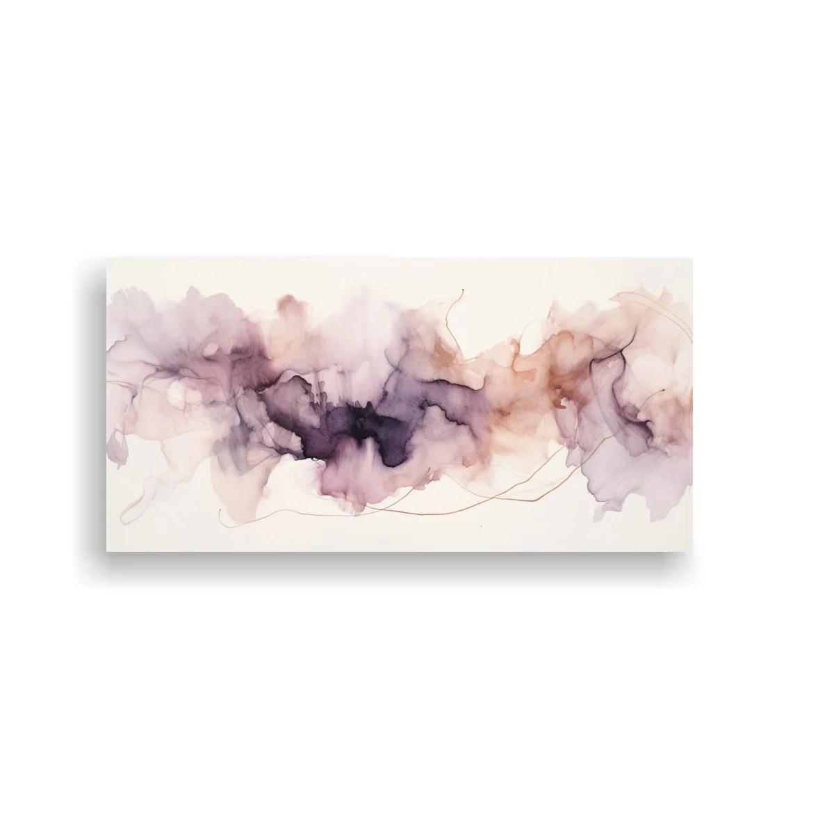 Cuadro nube de tinta abstracta con franja horizontal púrpura