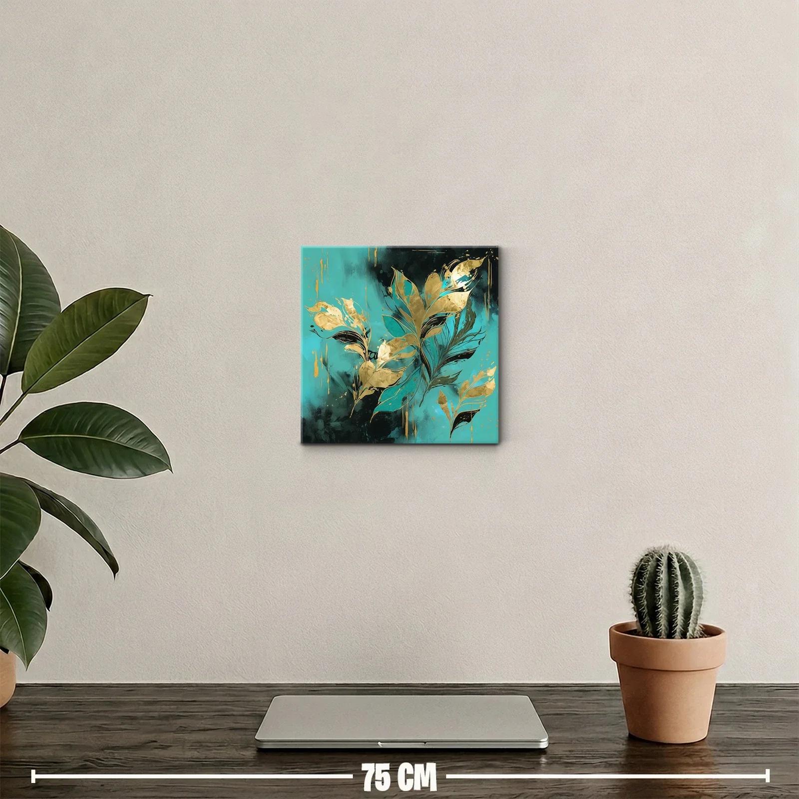 Elegancia botánica en tonos dorados y turquesa vibrante — miniatura 2