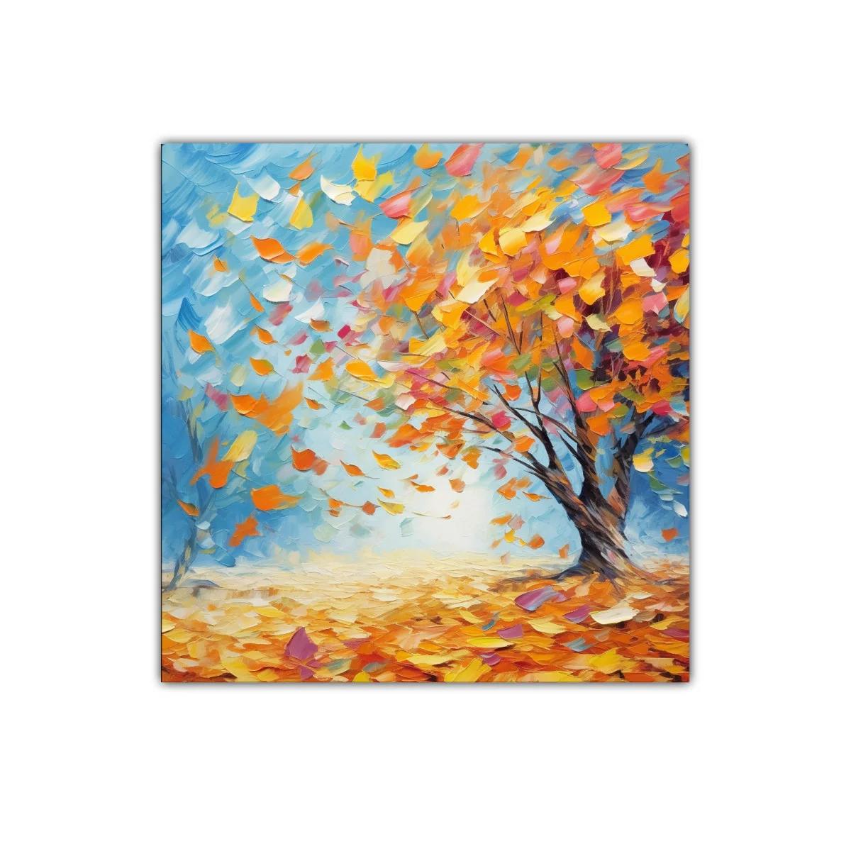 Cuadro vibrante con árbol y hojas otoñales en movimiento — miniatura 1