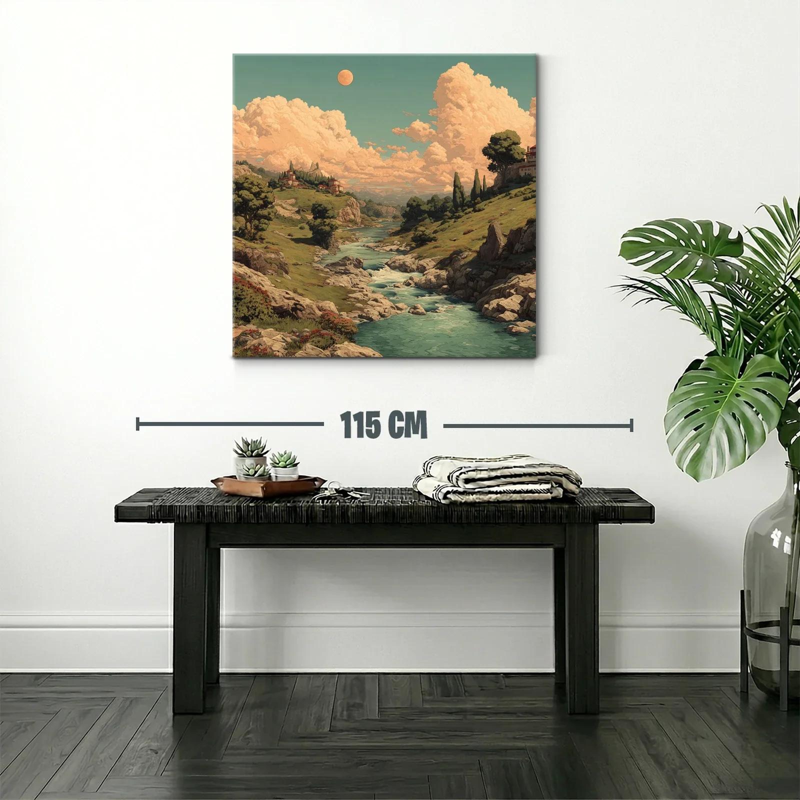Paisaje campestre con río serpenteante al atardecer — miniatura 2