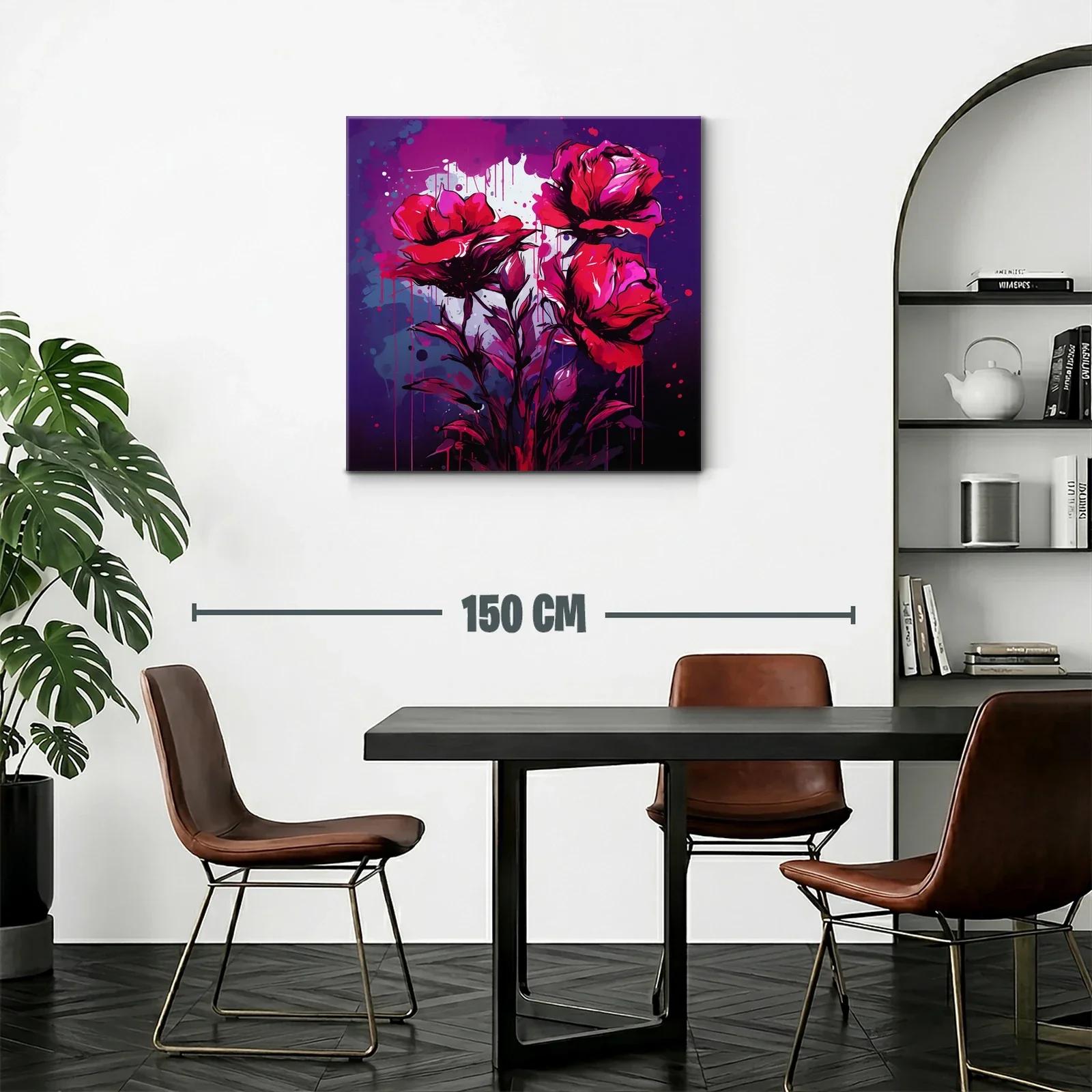 Cuadro con rosas en tonos intensos y fondo violeta — miniatura 2
