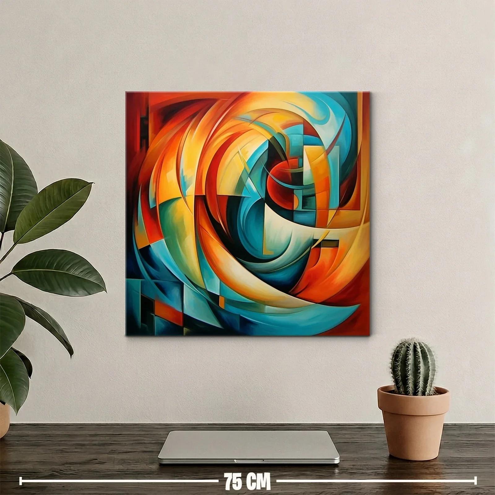Cuadro abstracto con vibrantes formas en tonos cálidos y fríos — miniatura 2