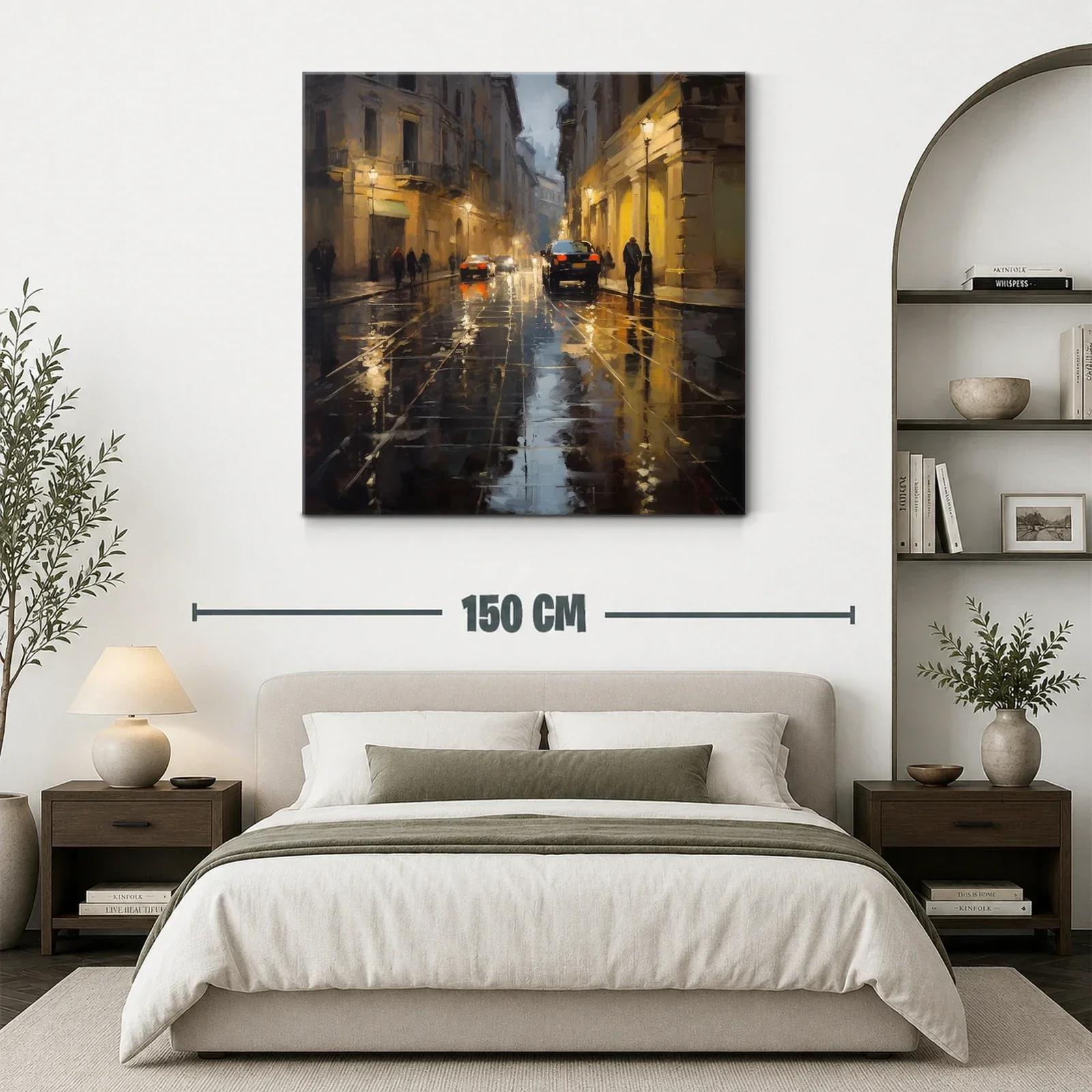 Calle urbana iluminada con reflejos en pavimento mojado — miniatura 3