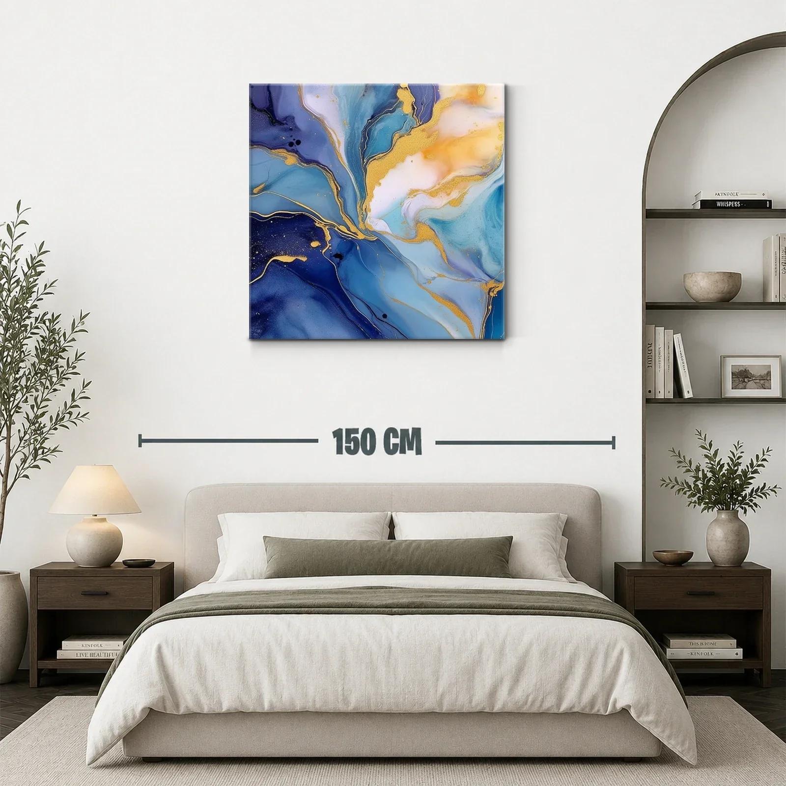Cuadro abstracto en tonos azules y dorados sofisticados — miniatura 3