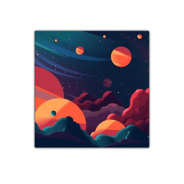 Planetas y nebulosas en un cielo estrellado colorido