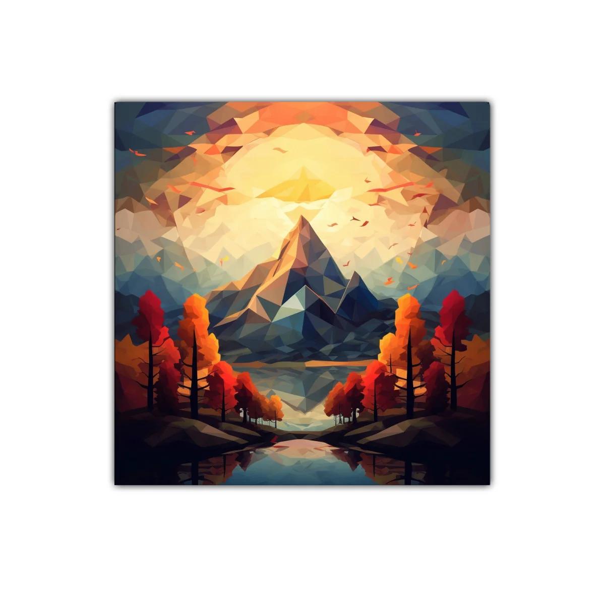 Paisaje geométrico de montaña con tonos cálidos y vibrantes — imagen principal