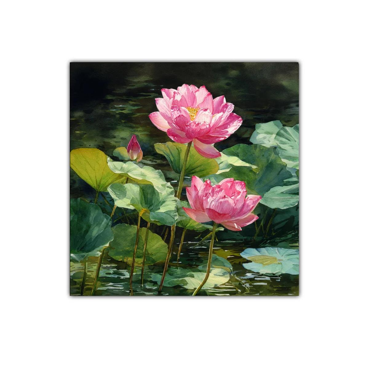 Flores de loto rosas sobre agua verde en calma — imagen principal