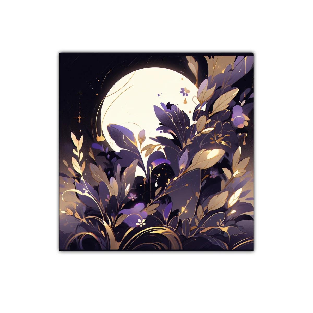 Flores y Luna en tonos morados y dorados