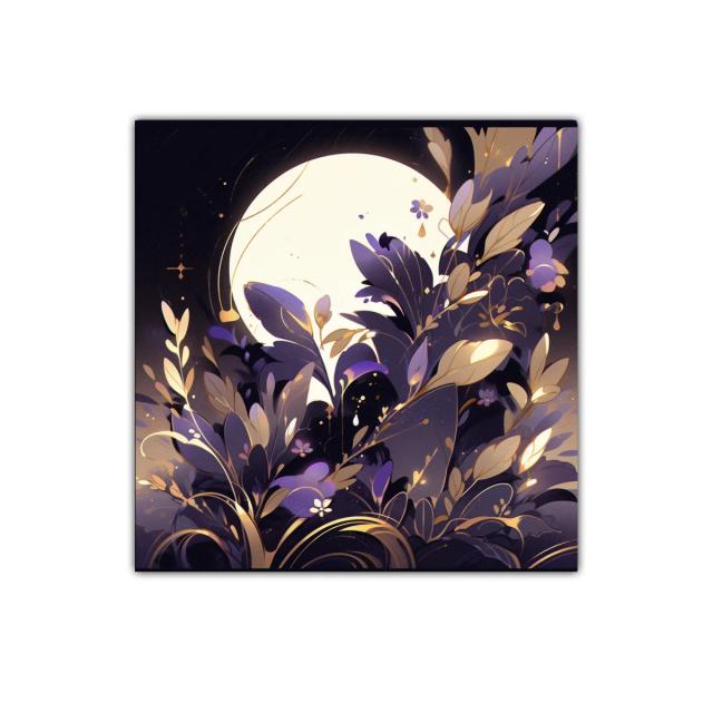 Flores y Luna en tonos morados y dorados