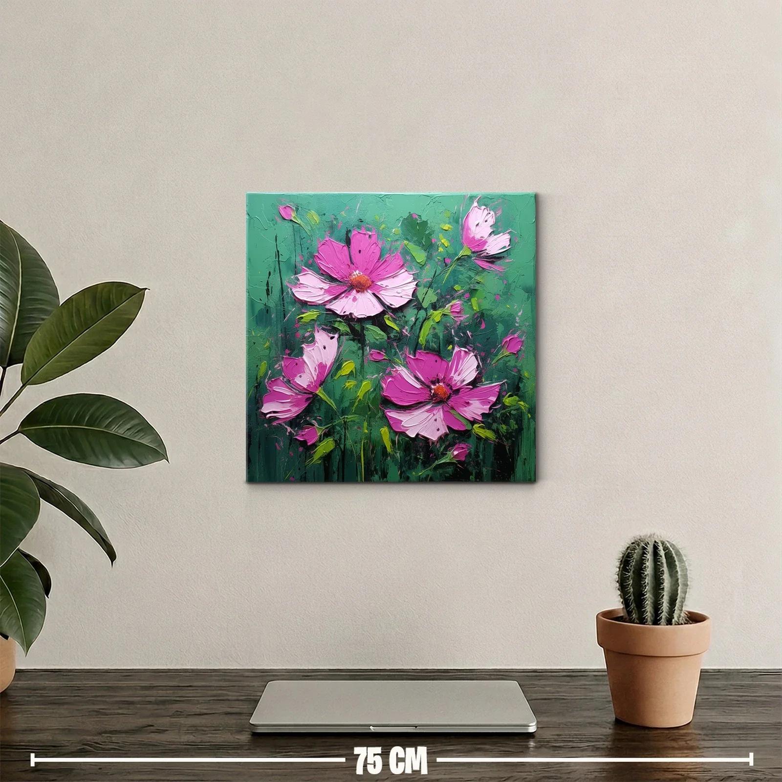 Explosión de flores rosas sobre fondo verde vibrante — miniatura 2