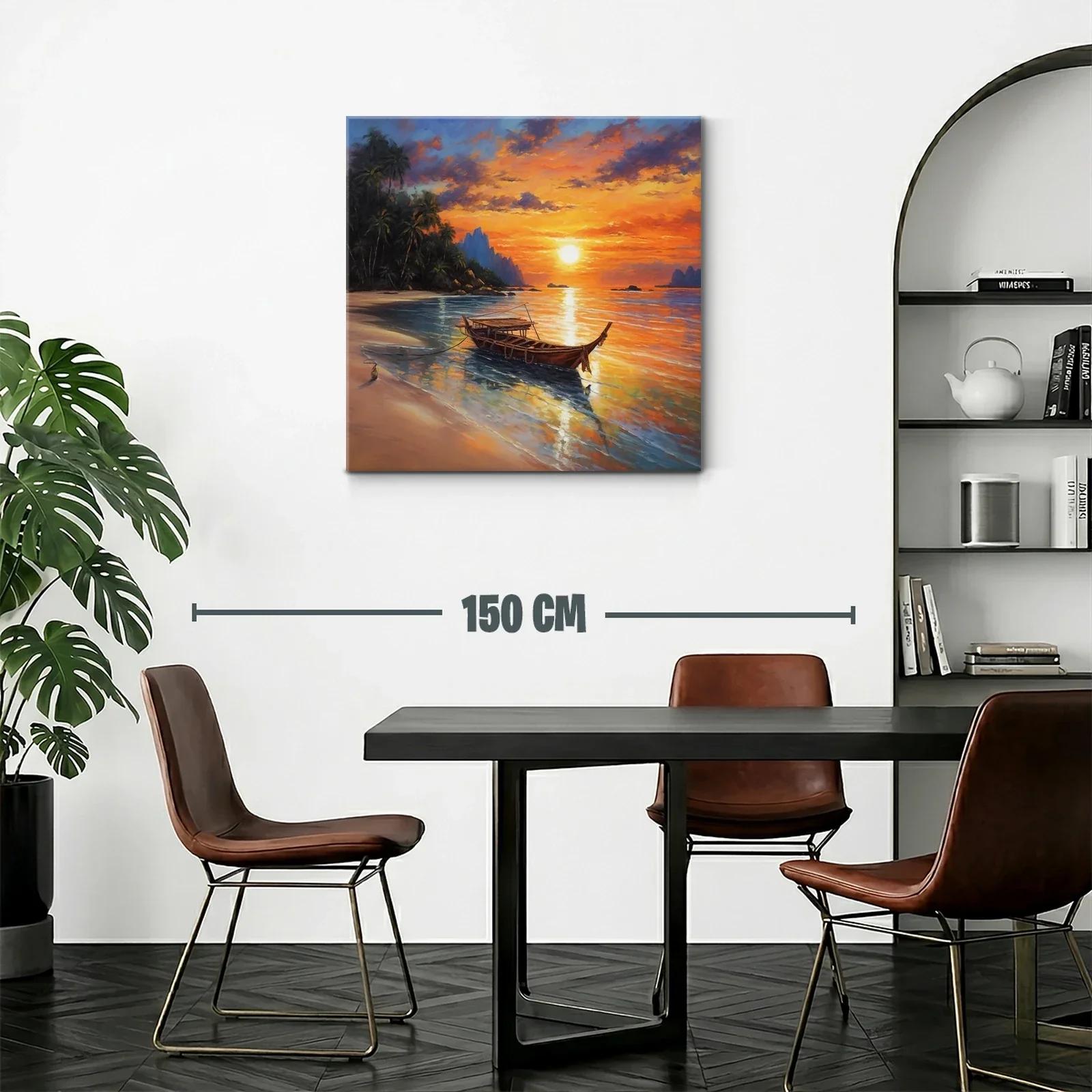 Atardecer sereno con barco en playa tropical — miniatura 2