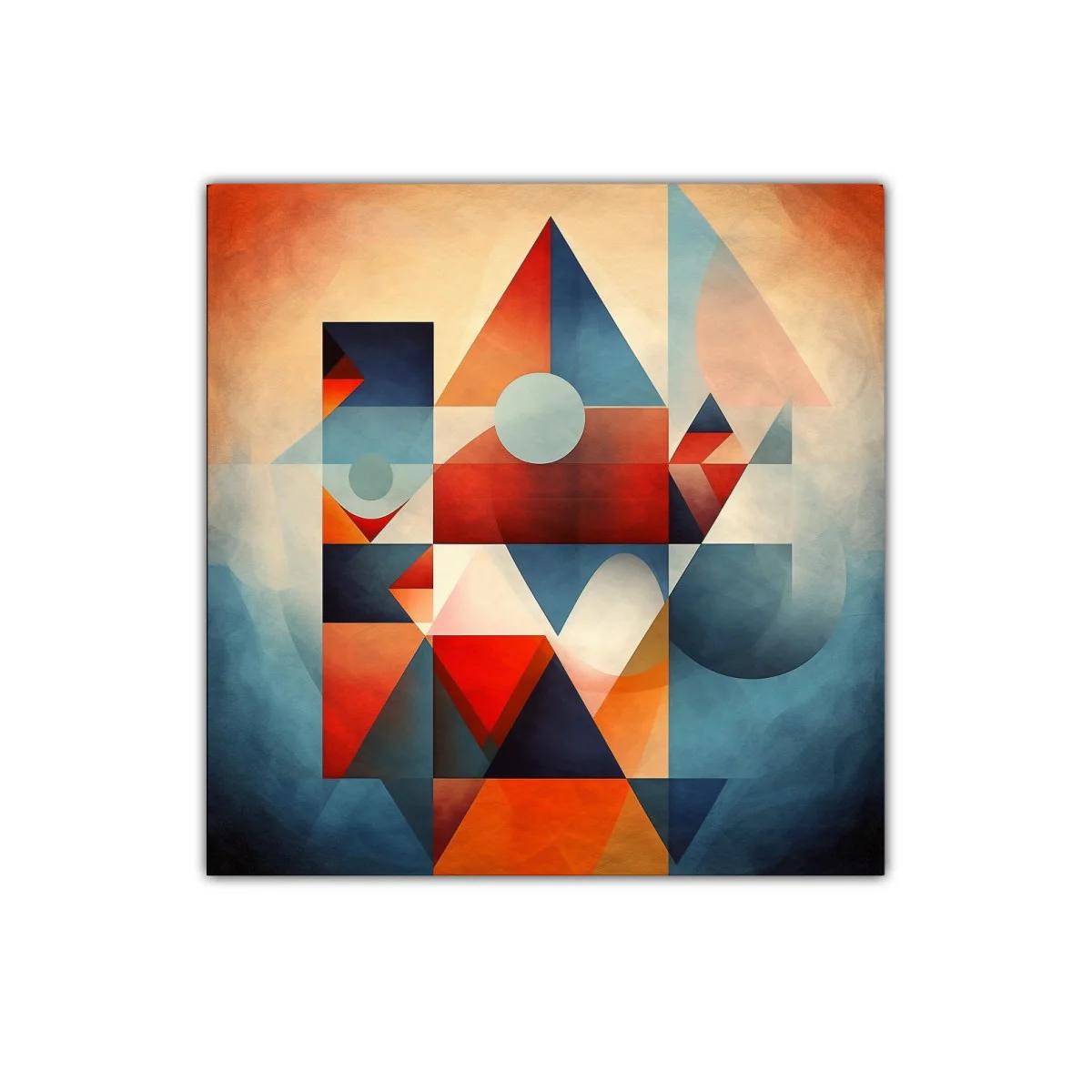 Composición geométrica vibrante con triángulos y círculos coloridos