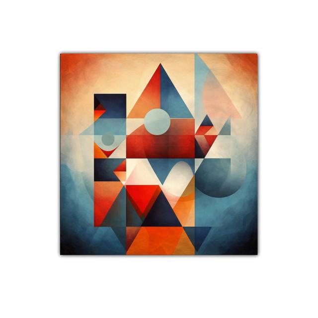 Composición geométrica vibrante con triángulos y círculos coloridos