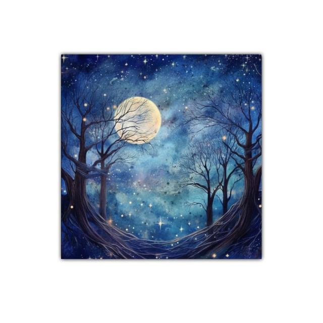 Paisaje nocturno con luna llena y árboles desnudos