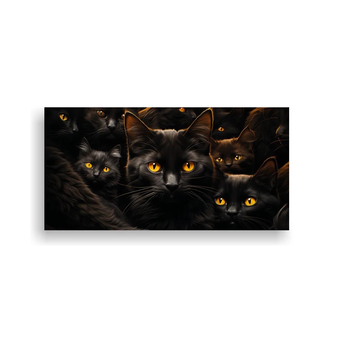 Cuadro grupo de gatos negros con ojos amarillos