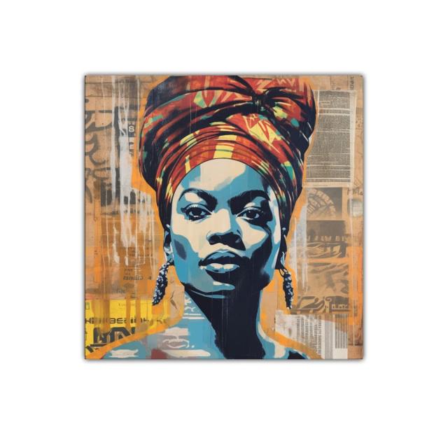 Retrato vibrante de mujer con turbante colorido