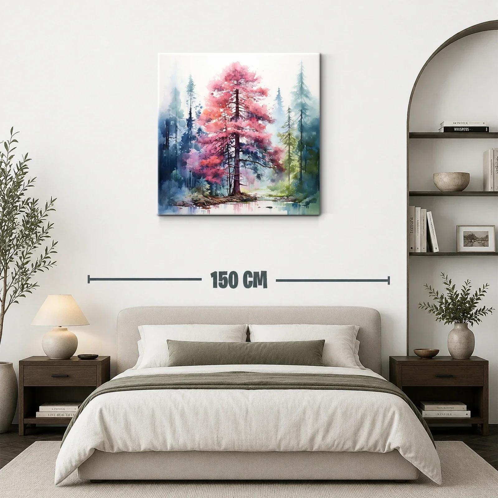 Bosque encantado con árbol rosa en paisaje sereno — miniatura 3