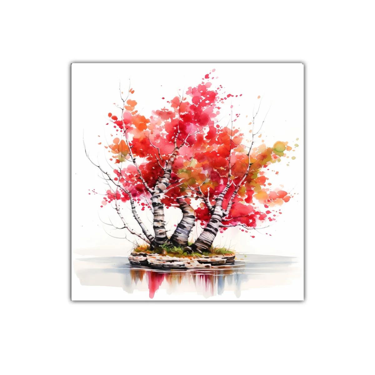 Arboles con hojas rojas reflejados en el agua — imagen principal