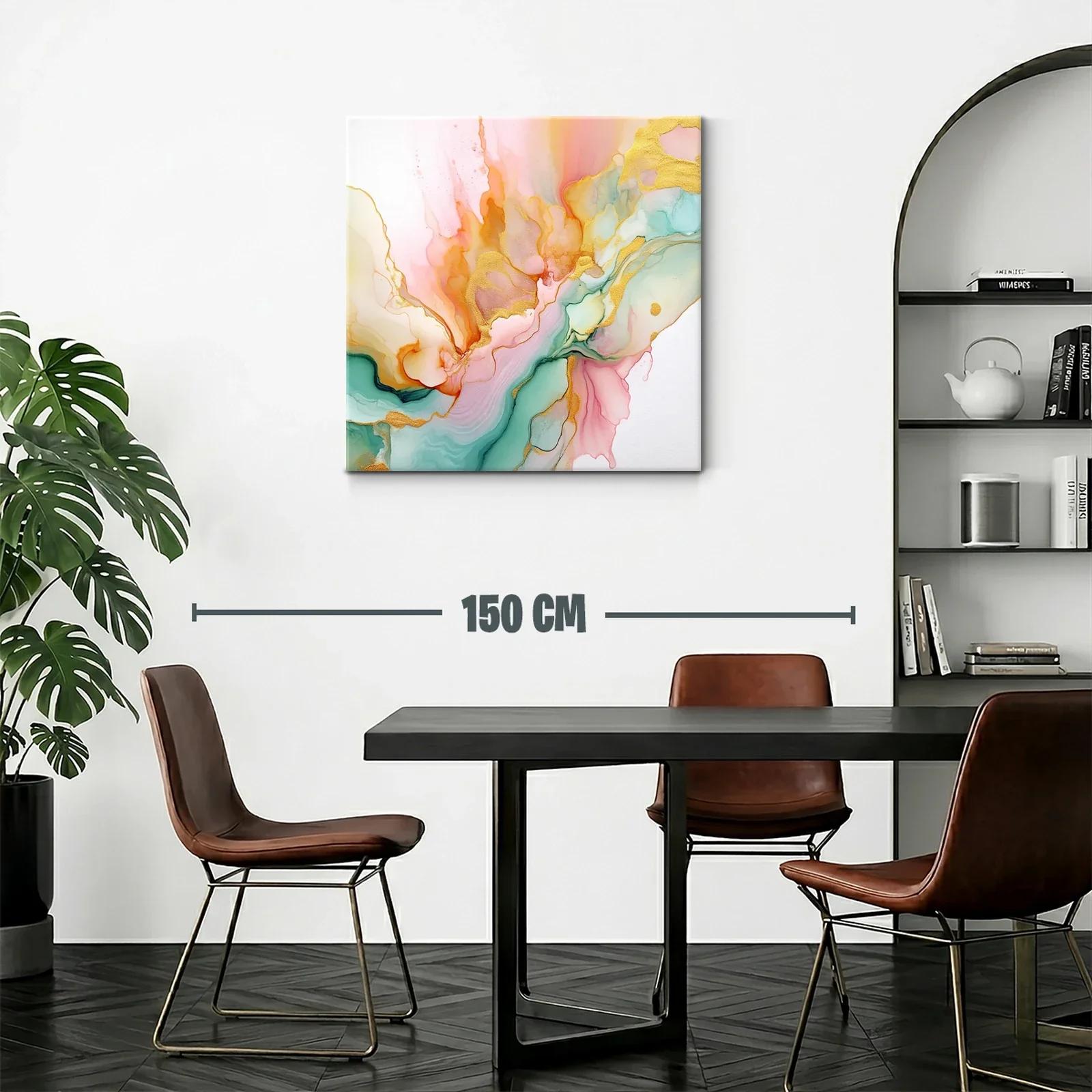 Cuadro Abstracto con Tonos Dorados y Pasteles Suaves — miniatura 2