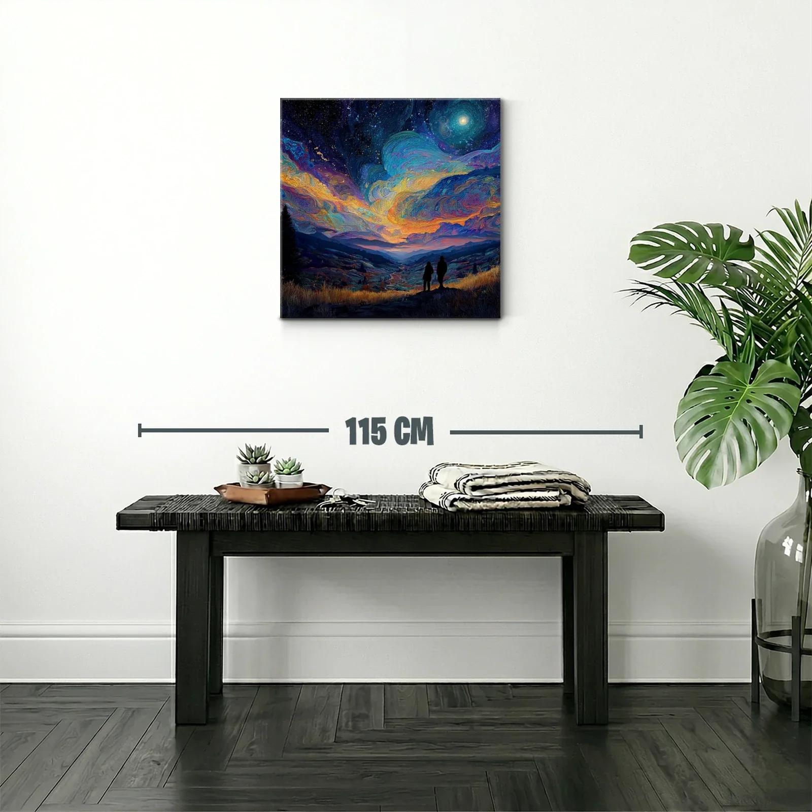 Paisaje nocturno con cielo estrellado y figuras en silueta — miniatura 2