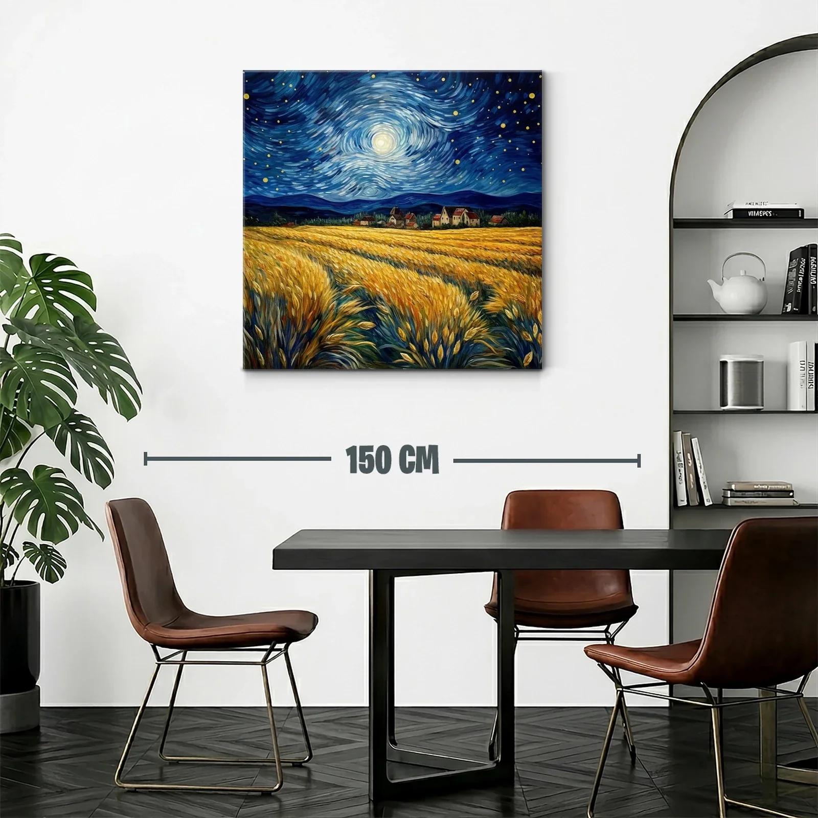 Paisaje nocturno con campo de trigo y cielo estrellado — miniatura 2