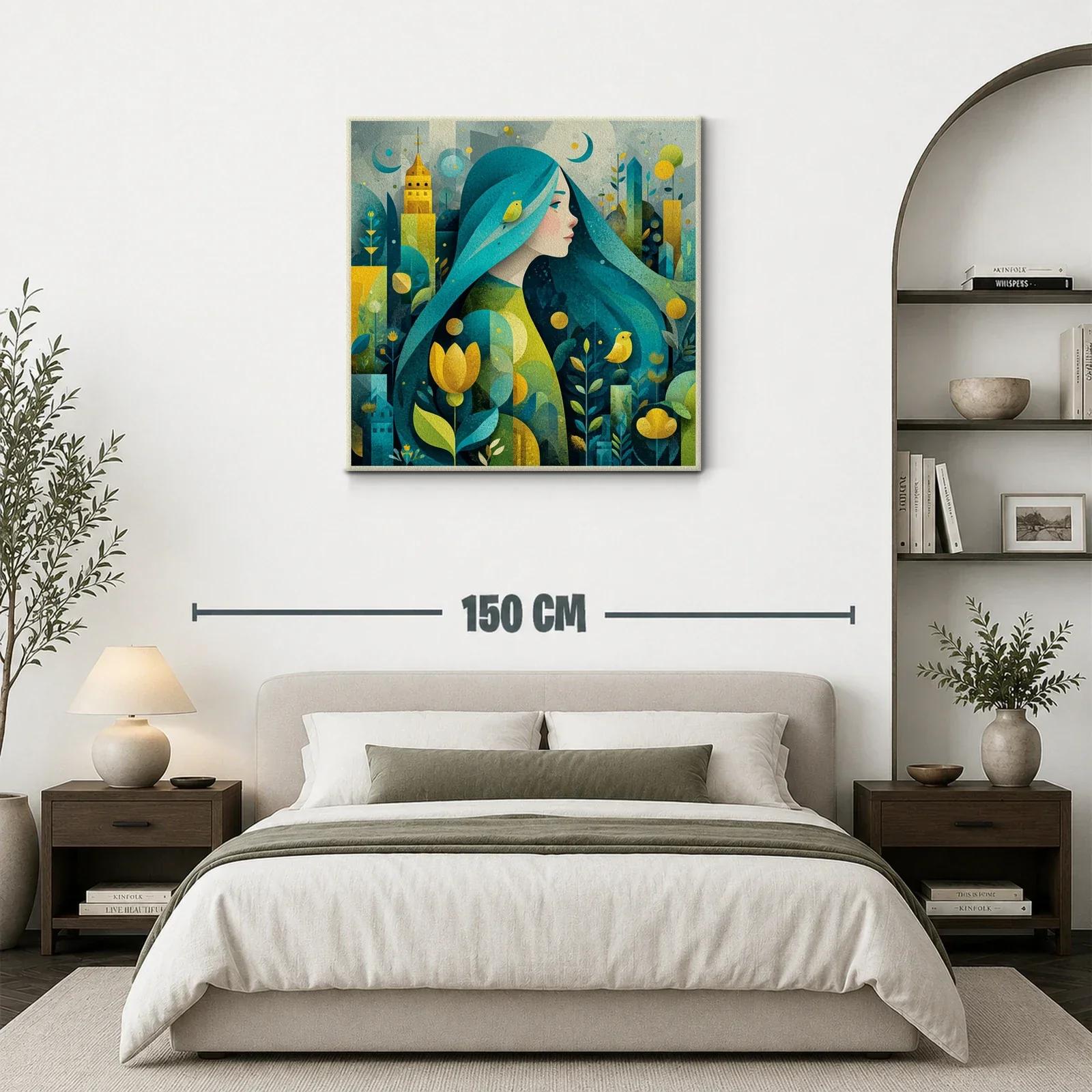 Retrato femenino en paisaje onírico con tonos verdes y amarillos — miniatura 3