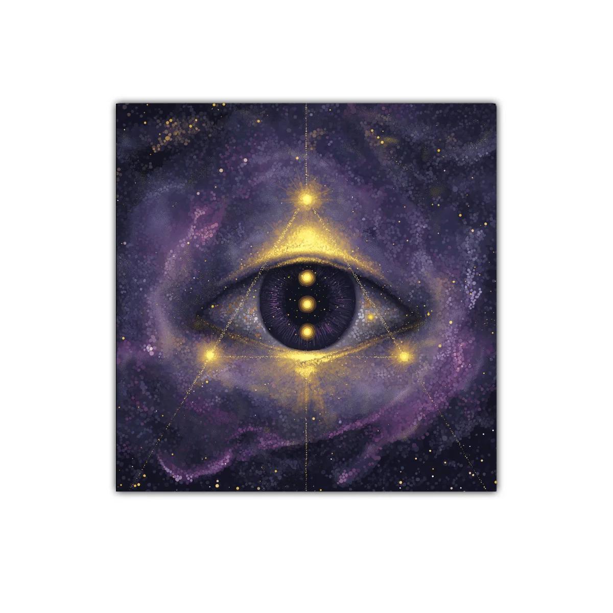 Cuadro Ojo Cósmico con Brillos Dorados y Morados — imagen principal