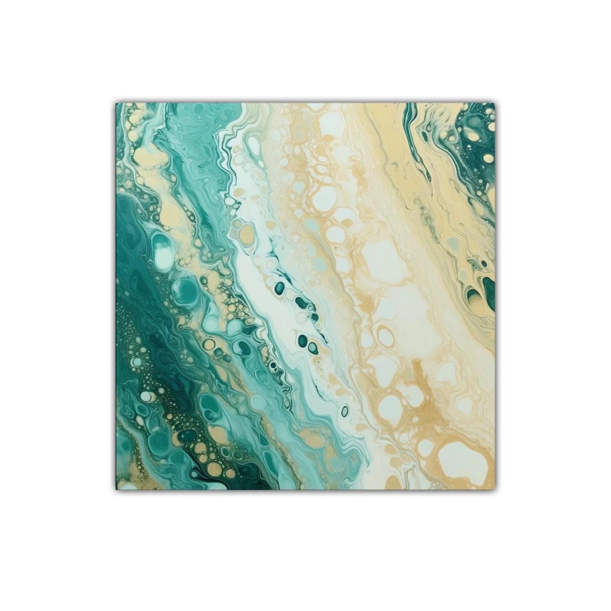 Cuadro abstracto con tonos turquesa y beige para decorar