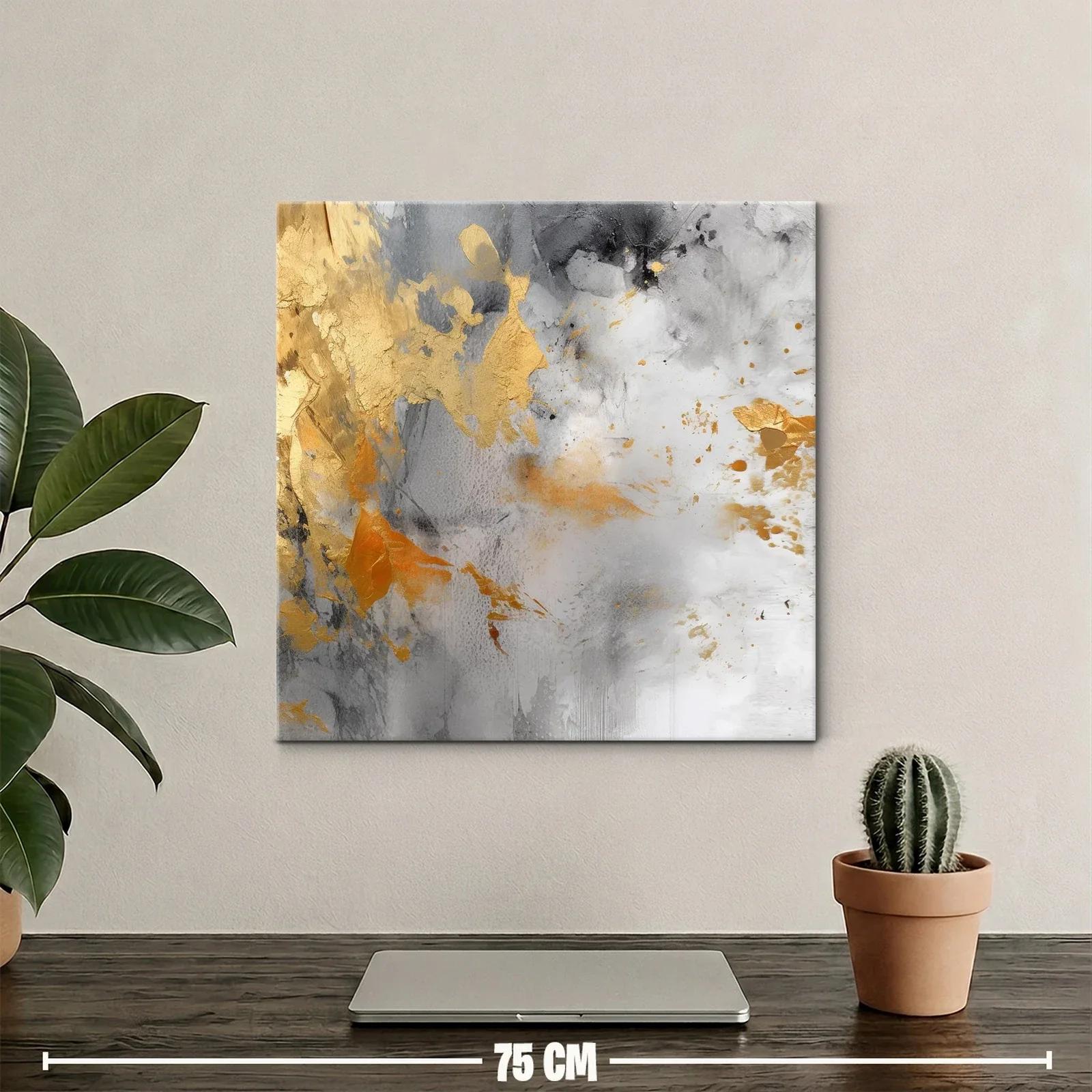Cuadro abstracto en tonos grises con detalles dorados — miniatura 2