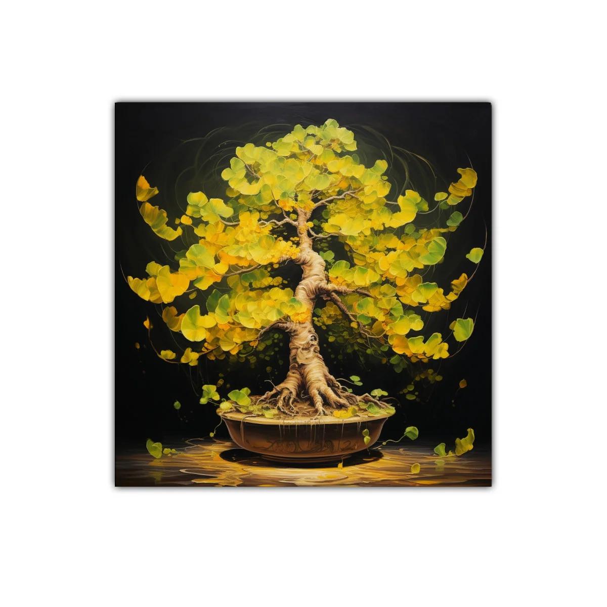 Armonía natural en árbol bonsái de hojas amarillas vibrantes