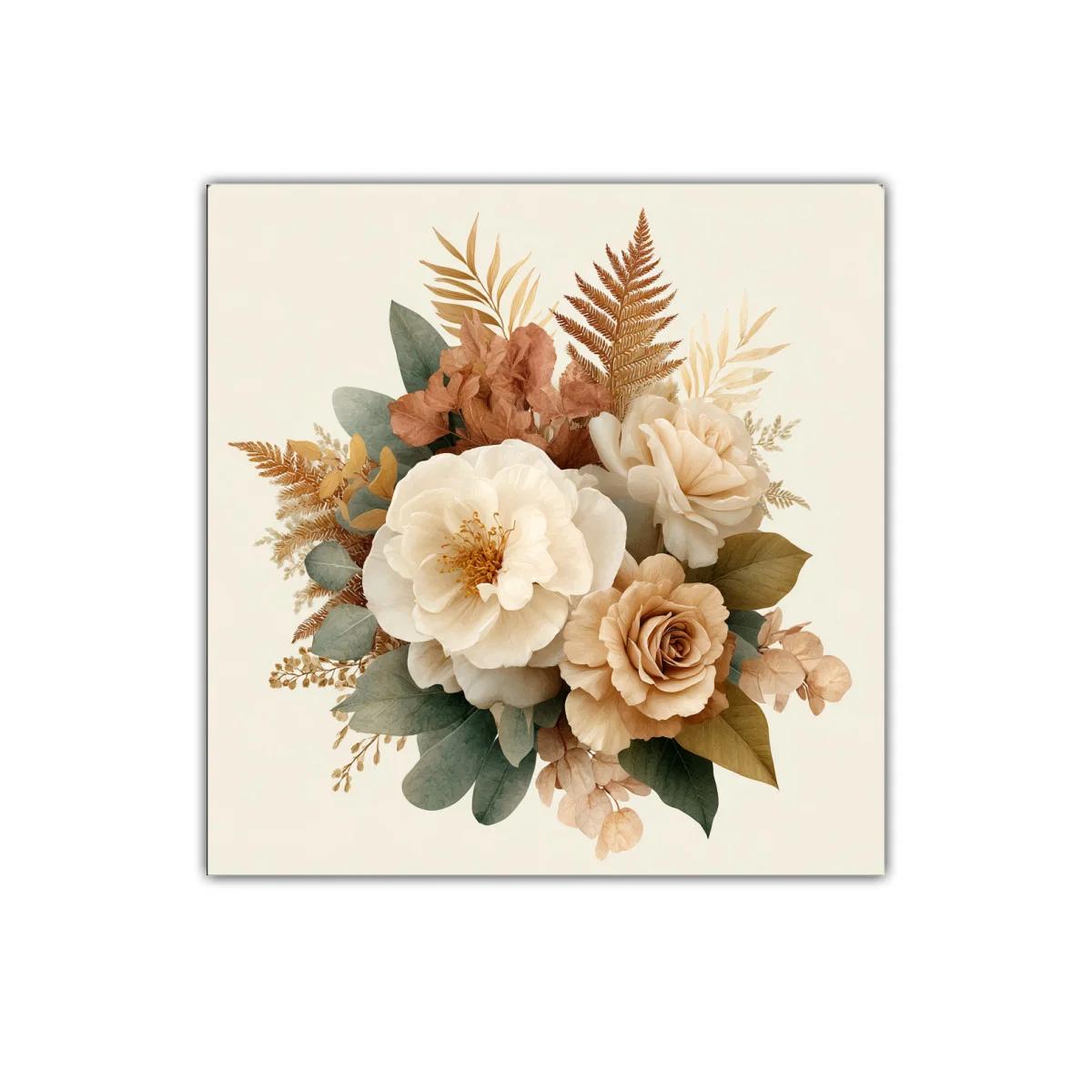 Cuadro decorativo con ramo floral en tonos neutros cálidos — imagen principal